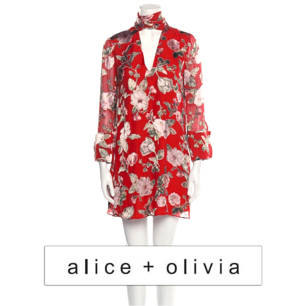 Alice + Olivia Floral Print Mini Dress Red Small NWOT